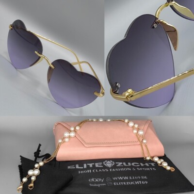 OMBRE Heart Sunglasses Purple Heart Thin Metal Frame XL SET ELITE BREEDING NEW