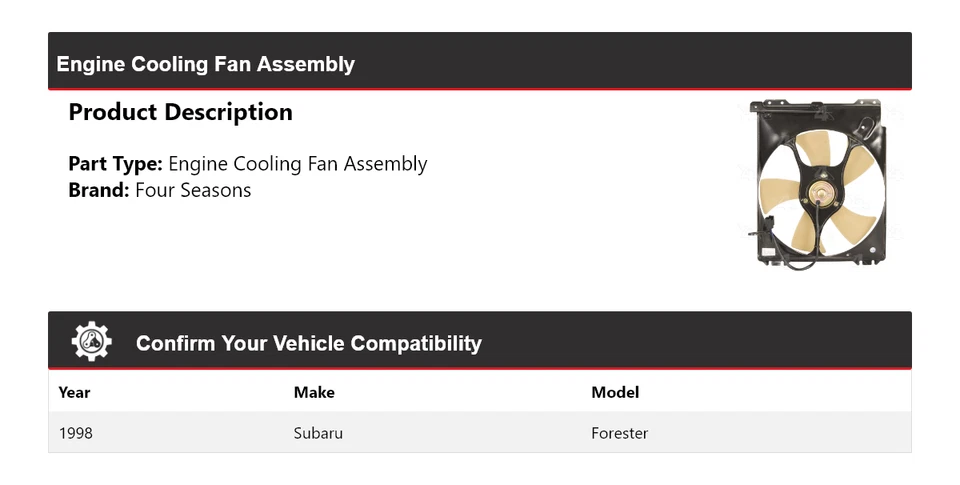 Conjunto de ventilador de refrigeración del motor Subaru Forester 1998 4 estaciones Foto 2 de 4