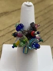 RARE KABANA 925 Sterling Silver - Vintage Multi Color Bead Dangles Ring Sz 6