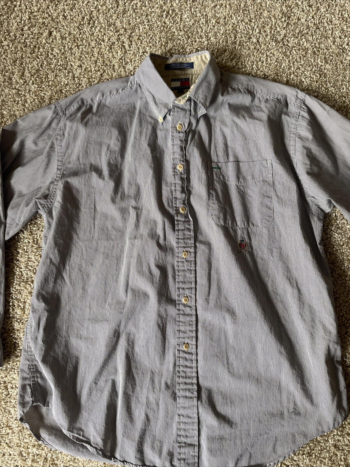 Tommy Hilfiger Shirt Mens L Blue White Striped Long Sleeve Button Down Vintage thumbnail 11