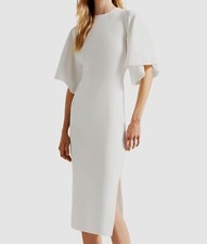 Ted Baker Women's White Jewel Neck Fluted Elbow Sleeve Lounia Dress Size 0