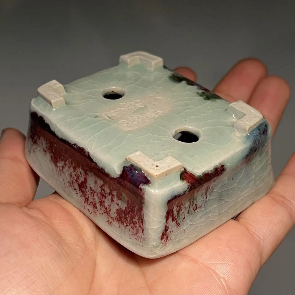 Japanese Bonsai pot AKINAO Rectangular shape W7.7cm H3.2cm Light blue Glazed - Image 2 of 4