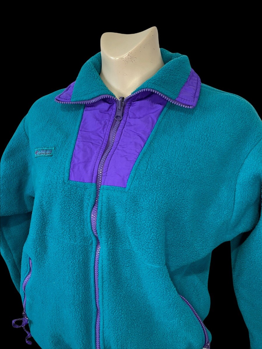 Vintage Columbia Full Zip Fleece Jacket Size M Purple Green Made