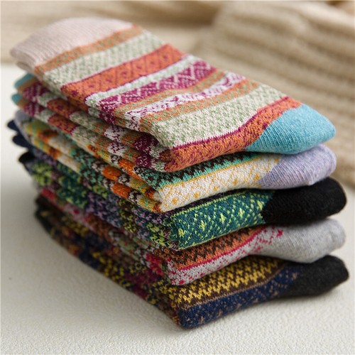 5 Pairs Women Warm Thermal Lambs Wool Merino Heavy Design Duty Boots Socks 5-9 - Picture 13 of 19