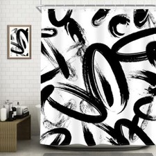 Shower Curtain Inch Modern Graffiti Minimalist 60Wx72H Black White Abstract