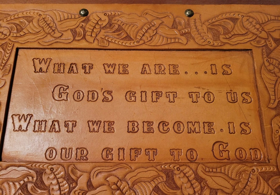 CUERO MECANIZADO A MANO Obra de Arte Firmada Bonita Cita Cristiana 17 x 11 Foto 4 de 4