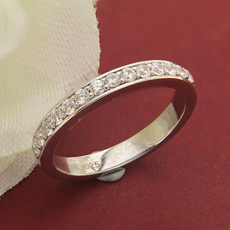 1 Ct Round Cut Cubic Zirconia Women's Eternity Band Ring 14K White Gold Plated - Image 3 of 4