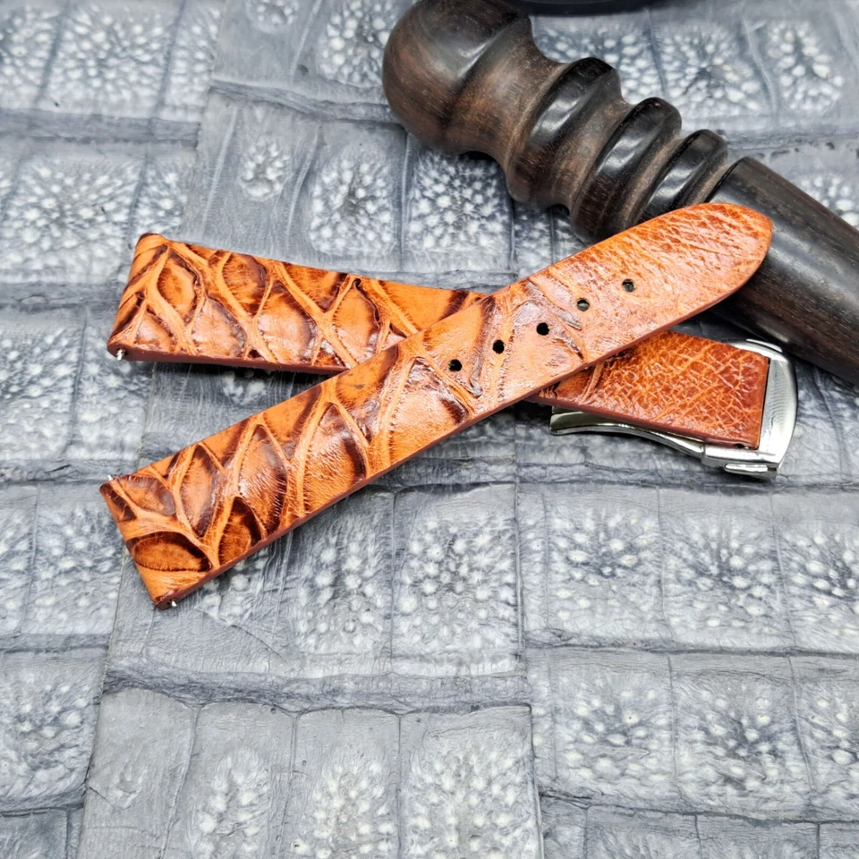 Correa de reloj de cuero exótico de 20 mm/16 mm diseño minimalista vintage Foto 3 de 4