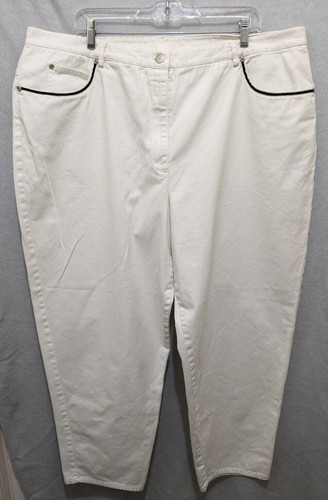 Vtg Susan Bristol Jeans 22W 42/27 White Denim Black Trim 5 Pocket Hong Kong