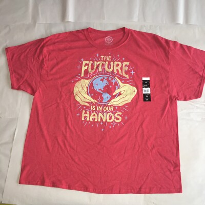 DOM FUTURE IS IN OUR HANDS RED Short Sleeve Crew Neck T-Shirt Sz 3X-Large