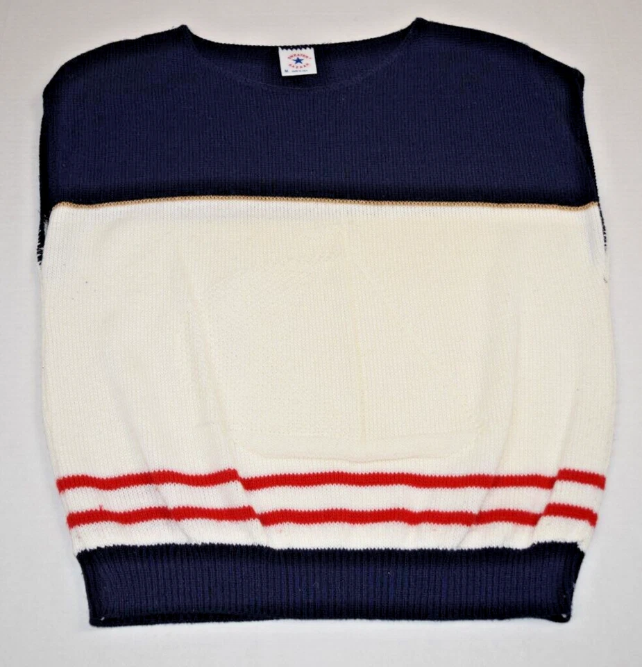 Vintage Sweater Top Bazaar Size S/M 70s 80s Navy Blue Red Ivory Sailboat Sweater - Image 2 of 4