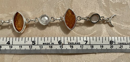 Faux Amber & Faux Pearl Silver Plated Toggle Bracelet - Picture 4 of 4