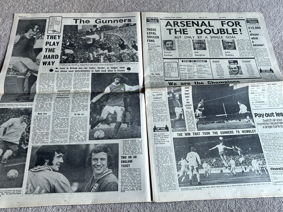 2 1971 Arsenal FC FA Cup Final / Double Win Colour Newspaper Souvenirs