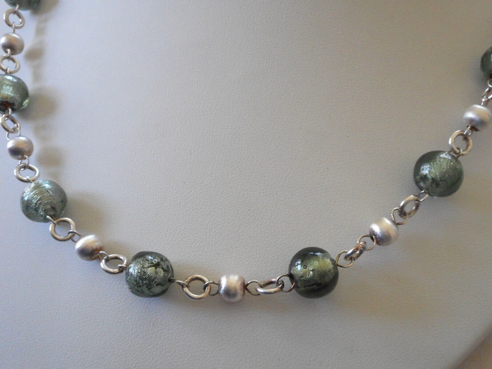 Collar Milor Italiano Plata de Ley Vidrio Romano y Perla 19.5" RE41C Foto 3 de 4