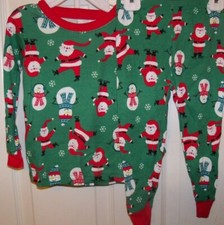 Carter's Santa Claus Green Long 2 Piece Pajama PJ Set Boys Size 18 Months NWT