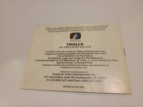 Trolls on Treasure Island Instruction Manual Booklet NES Manual Only Authentic