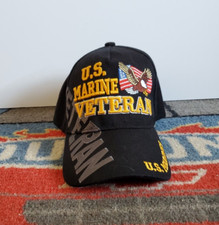 Marine Veteran USMC Black Cap Adjustable W/American Flag Eagle..