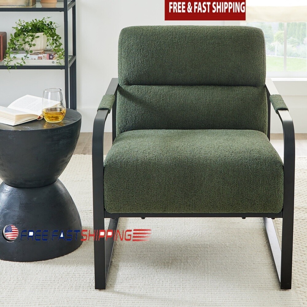 Bouclé Accent Chair with Padded Arms for Modern Living Room Comfort US