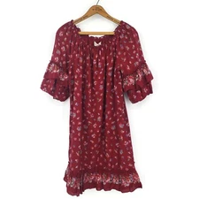 New Max Studio London Peasant Dress Womens Small Burgundy Floral Off Shoulder