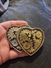 Vintage Belt Buckle Etched Heart Shaped 1980s Western Cowboy