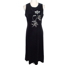 Vtg Ronni Nicole Black Velvet Maxi Dress 8 Floral Whimsy Goth Witchy USA
