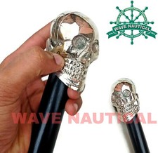 Vintage Brass Silver Skull Head Wooden Cane Walking Stick Best Gift Solid New