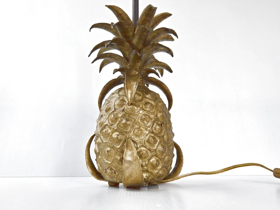 LAMPE DE TABLE ANANAS VINTAGE 1970 EN BRONZE DORE 70S MAISON JANSEN CHARLES - Photo 2/4