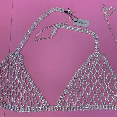 NWT Natasha Couture Rhinestone Bling Bralette Adjustable size Clear Rhinestones