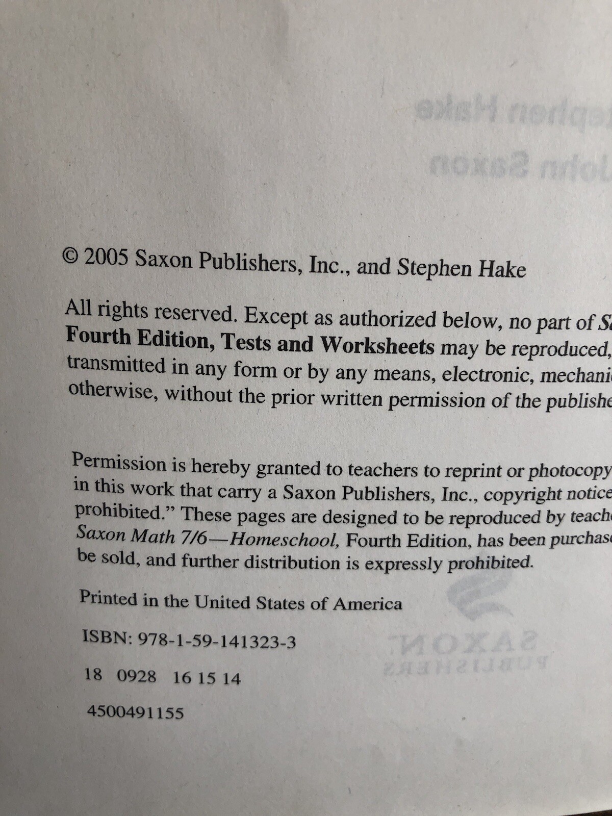 Saxon Math 7/6 : Tests and Worksheets by Stephen Hake and Saxon Publishers  Staff (2004, Trade Paperback, Revised edition) for sale online | eBay