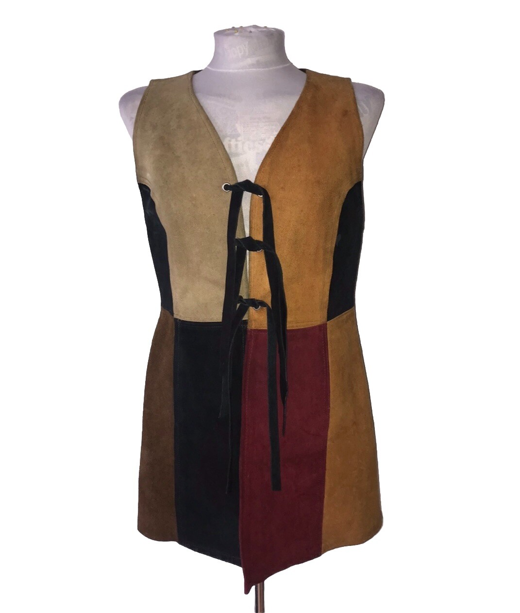 AUTHENTIC 1970'S MULTICOLOURED SUEDE PATCHWORK WA… - image 3