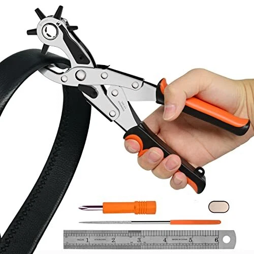 TOWOT Belt Hole Puncher Kit, Upgraded Version Leather Hole Punch for Belt, Saddles, Shoes, Fabric, DIY & Craft Projects, 6 Holes Heavy Duty Rotary