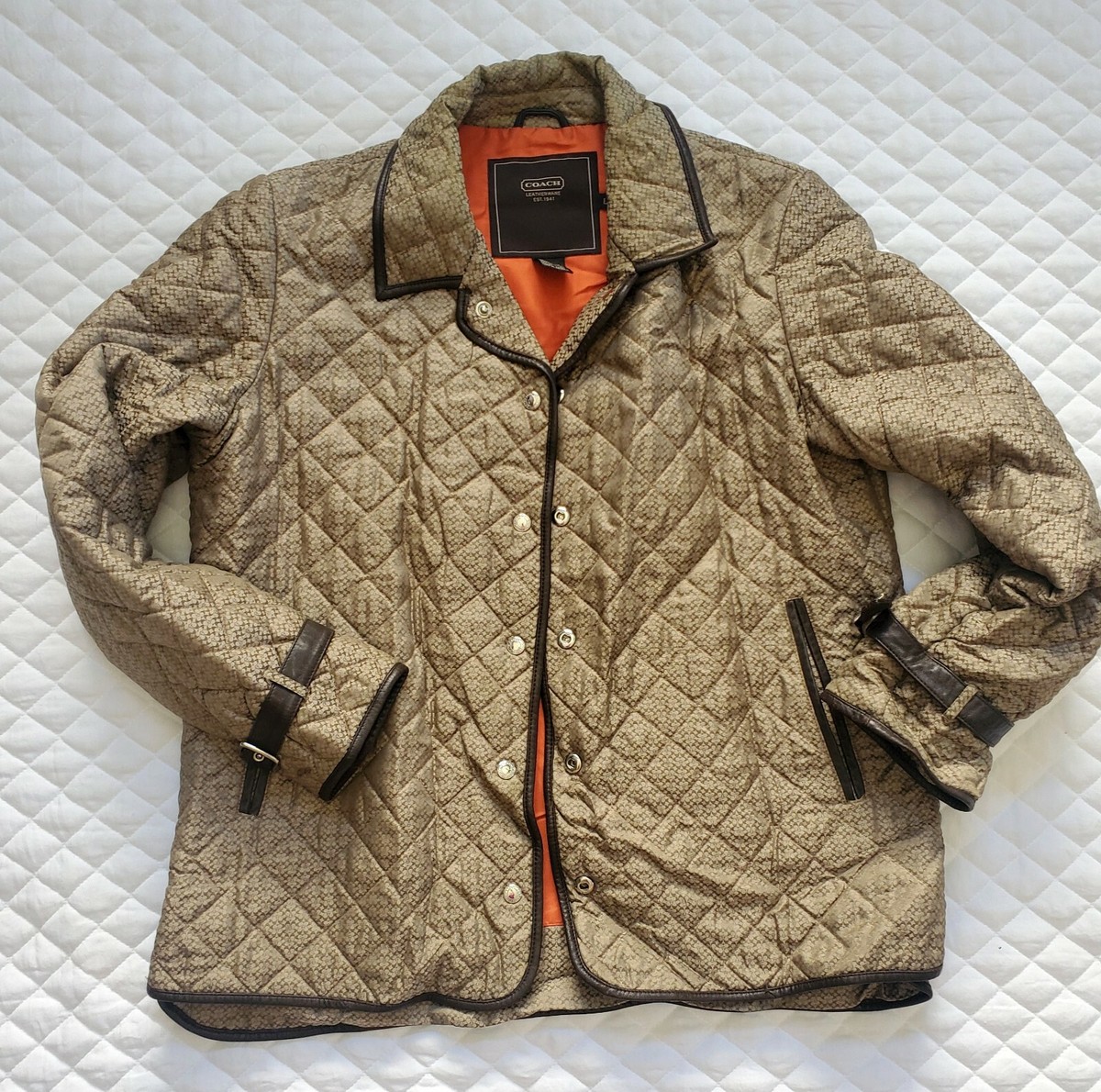 COACH LARGE, BROWN WOMEN'S MONOGRAM C'S With Leather Trim & SNAPS