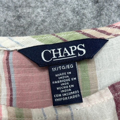 Chaps Shirt Womens 1X Pink Boho Stripe Ruffles Light Beachy Holidays Travels Fun - 第 2/15 張圖片