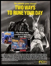 1994 Ultima Runes Of Virtue II Retro Video Game PRINT AD FCI Game Boy