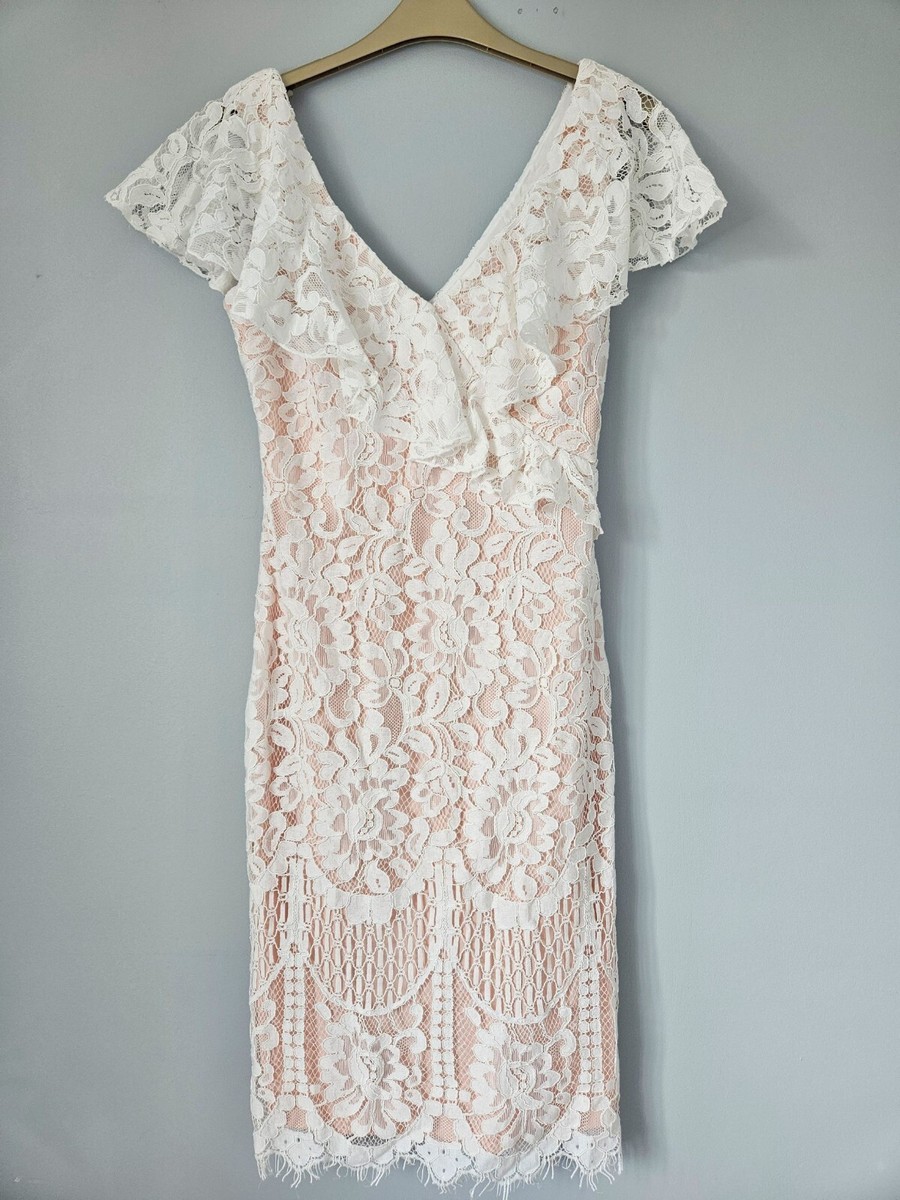 Size 8 (tall) NEW City Goddess white lace pencil dress with frill overlay |  eBay UK