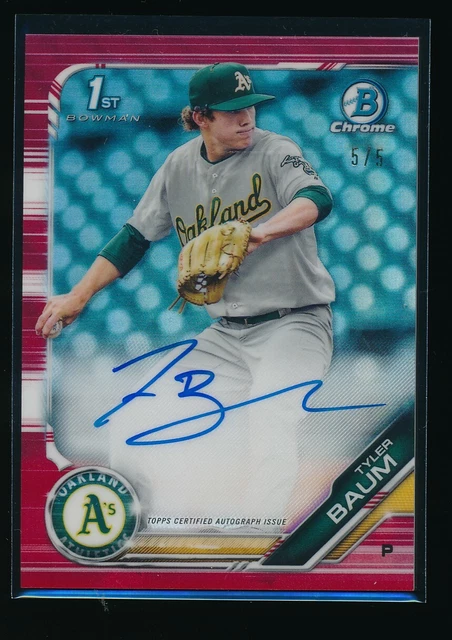Tyler Baum Auto 1st 2019 Bowman Chrome Draft Autograph RED REFRACTOR #/5 RC
