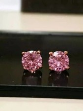 2 Ct Round Cut Simulated Pink Sapphire Women Stud Earrings 14k White Gold Plated