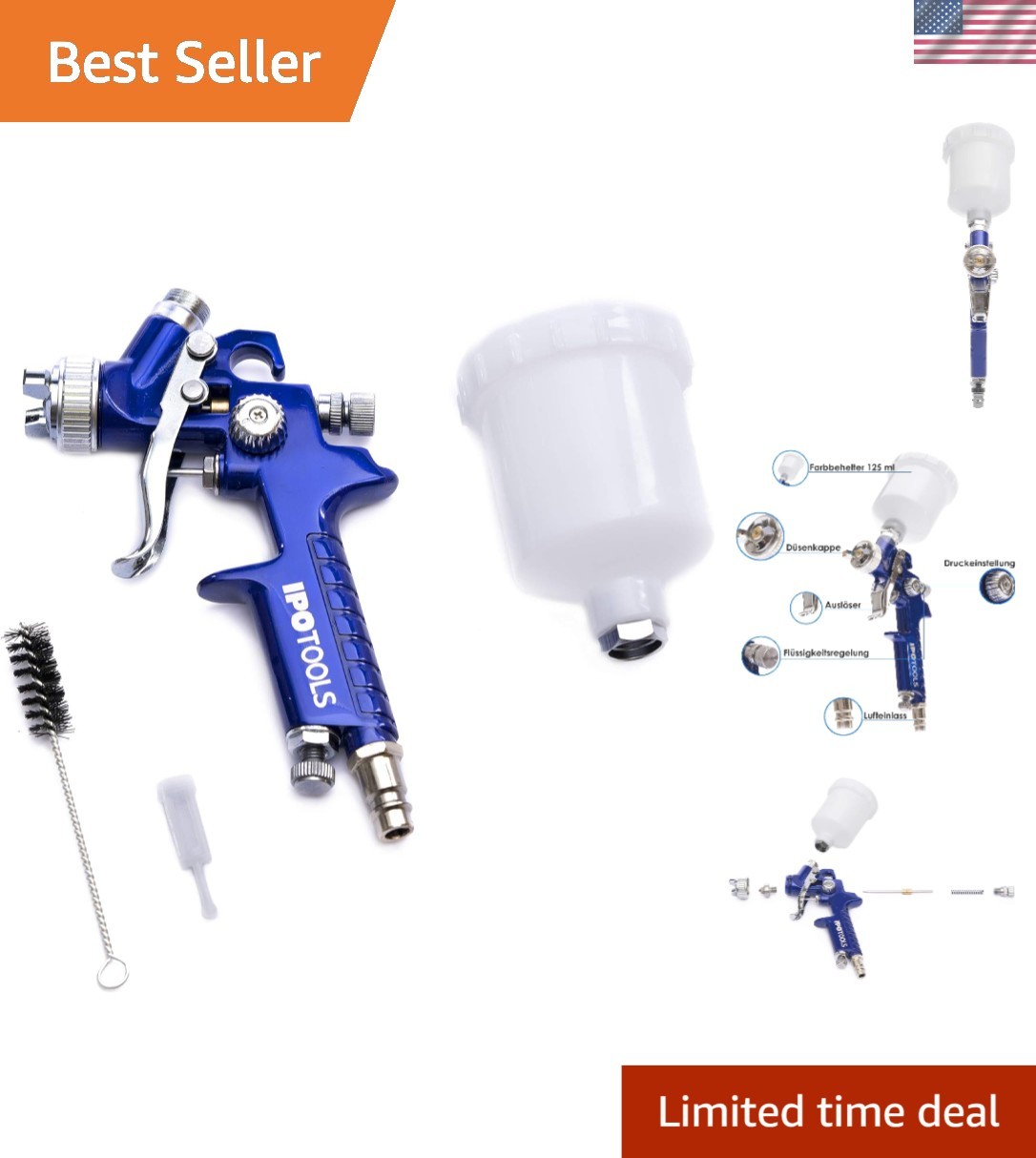 Pistolet pulvérisateur HVLP 1,0 mm pour peinture carrosserie avec godet gravitaire