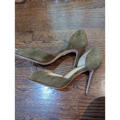 NWOB Veronica Beard Gadot Military Green Suede Peep Toe Pumps - Picture 3 of 4
