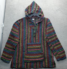 Sarape Baja Surf Drug Rug Burlap Hoodie Mens XL Multi Striped Drawstring Neck