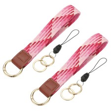 Keychain Wristlet, 2 Pcs Cute Keychain Woven Wrist Lanyard, Strawberry Red