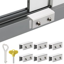 6 Set Sliding Window Lock Key Adjustable Vertical Horizontal Door Stopper