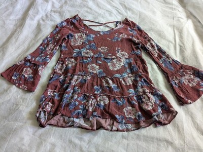 American Eagle Outfitters Women's Size Small Long Sleeve Maroon Floral Blouse