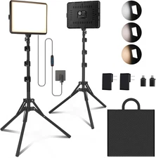 2-Pack LED Photography Lighting Kit,  15W Bi-Color Video Light Kit, 2800-6500K L