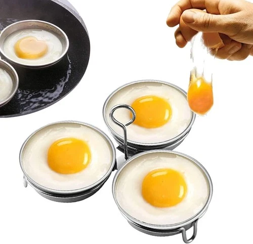 Stainless Steel Egg Poacher, Perfect Poached Egg Maker, Round Egg Cooker Ring... - Picture 1 of 7