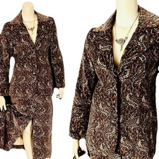 1970s Patty Woodard Velveteen Suit, Paisley Fall Tones, Maxi Skirt Dagger Collar
