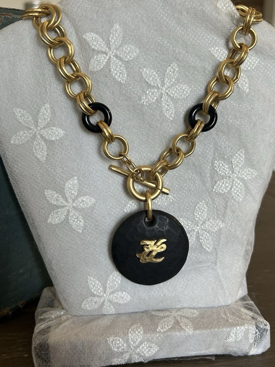Karl LagerfeldヴィンテージネックレスH26 Vintage Karl Lagerfeld Irregular Round Black Pendant Matte Gold