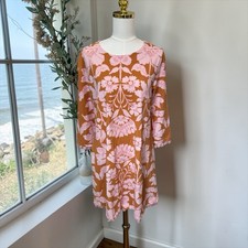 Spartina 449 McAllister Floral Vine Pink Caramel Fringe Trim Sz L EUC