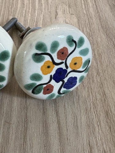 Talavera Terra Cotta Clay Mexican Floral Drawer Knobs Set Of 3 - Picture 4 of 6