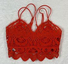 Anthropologie Viviette Bralette XS Orange Lace Floral Crochet Boho Smocked